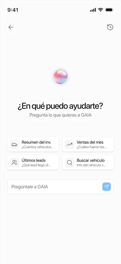 GAIA no celular: resumo do estoque, vendas do mês, últimos leads e busca de veículos