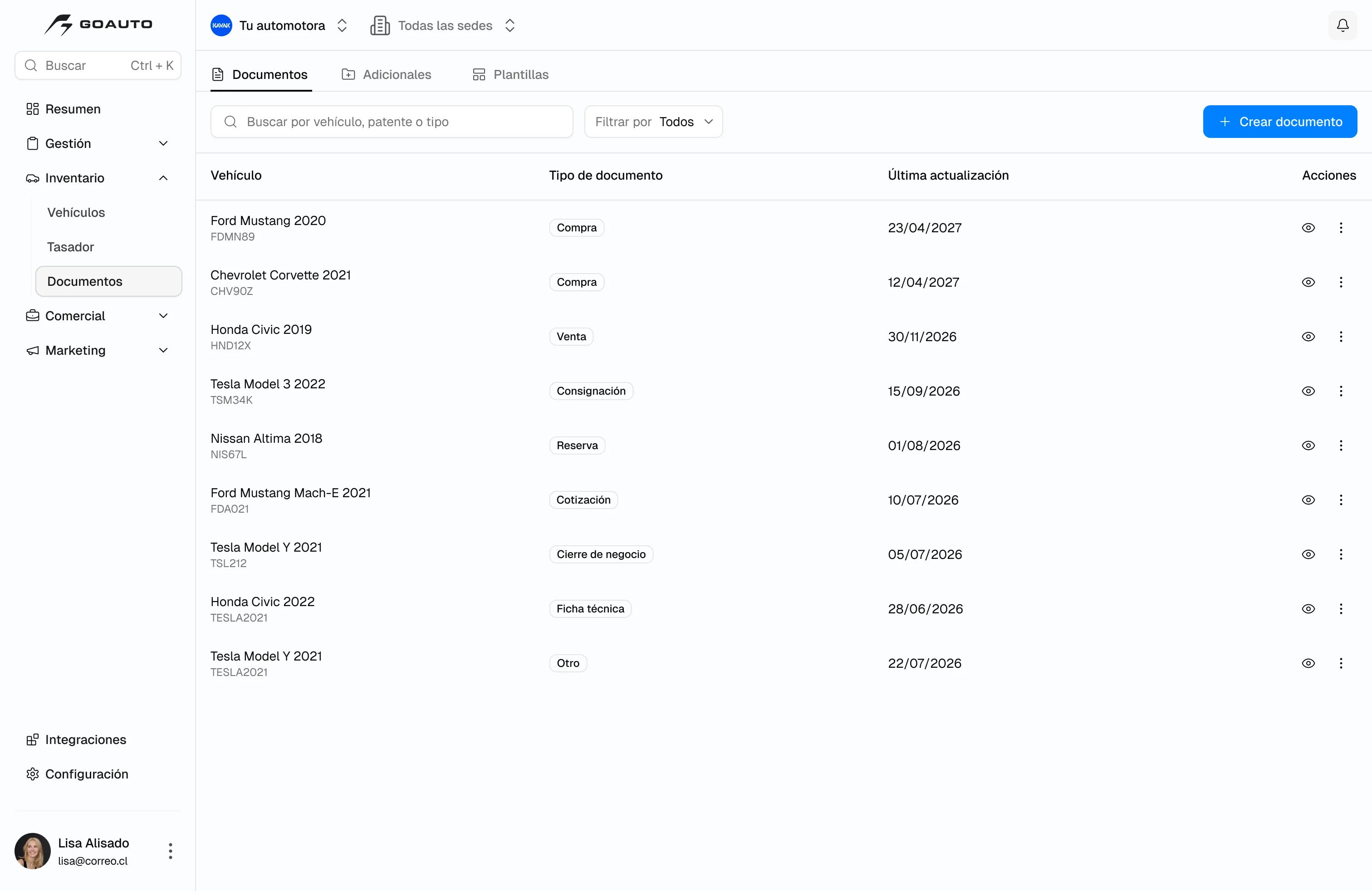 Documentos de compra, venda, consignação e reserva dos veículos